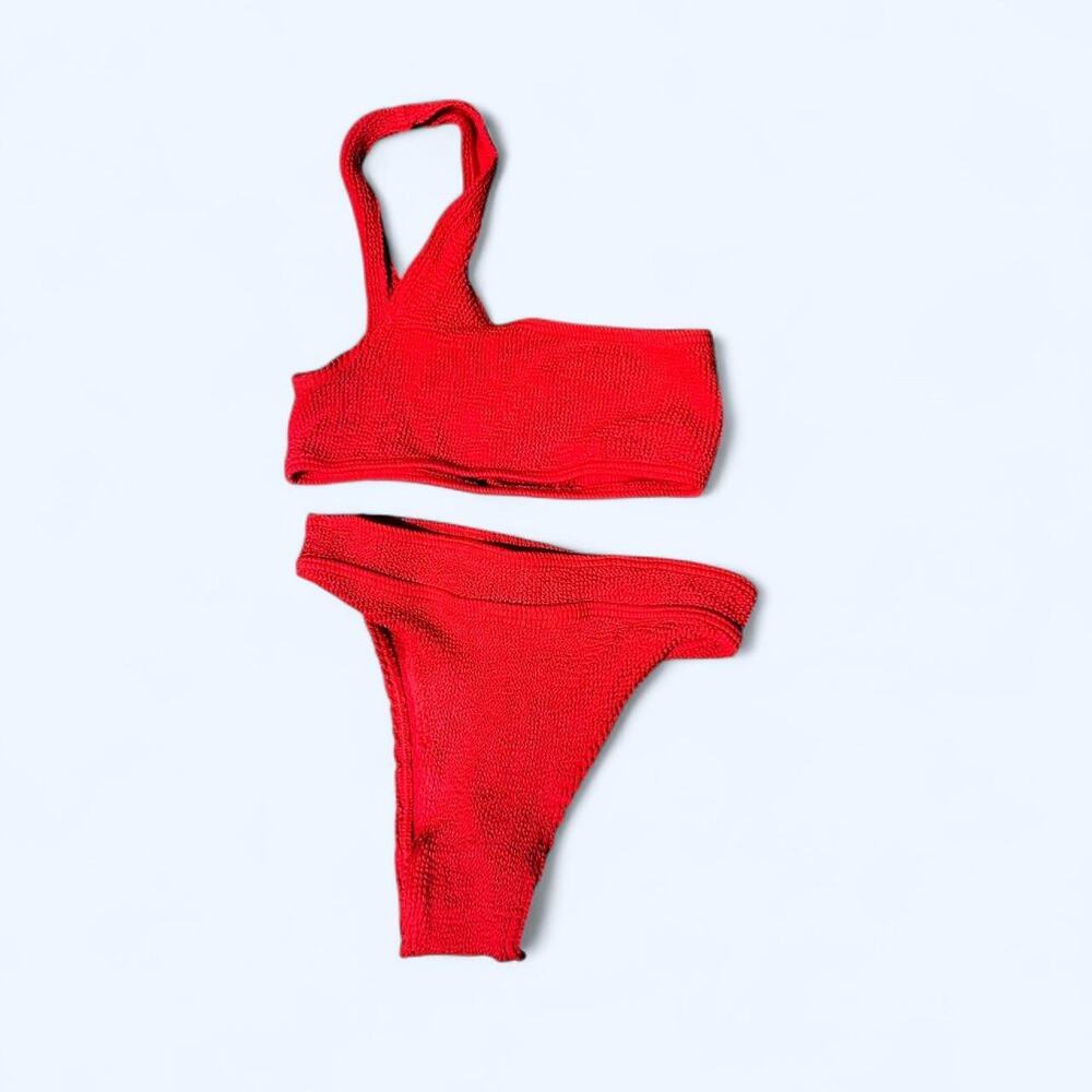Beach Riot Red One-Shoulder Ribbed Bikini Set